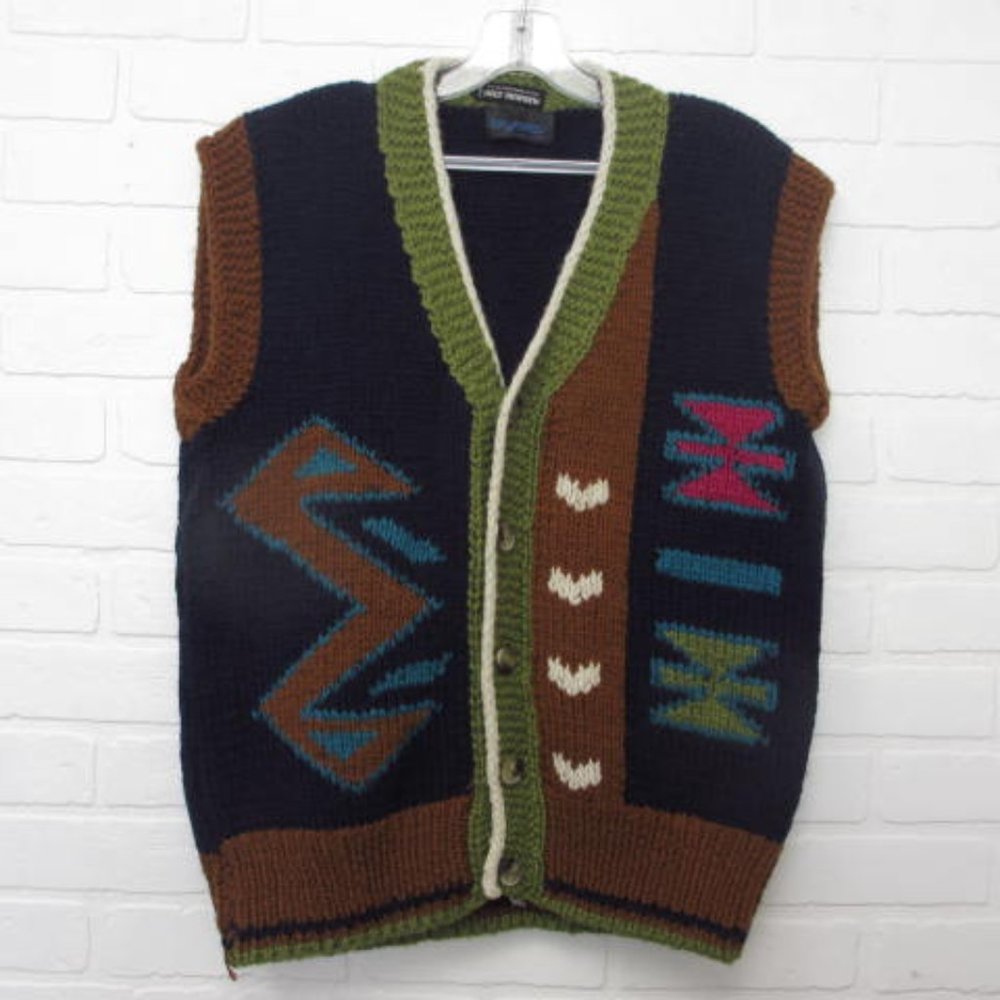 Vintage 80s Harry Rosen Byblos Made in Italy Greek Symbol Laine Wool Knit Vest